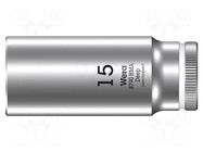 Socket; 6-angles,socket spanner; HEX 15mm; 1/4"; 8790 HMA Deep WERA