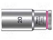 Socket; 6-angles,socket spanner; HEX 20mm; 3/8"; 8790 HMB Deep WERA