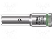 Socket; 6-angles,socket spanner; HEX 9mm; 3/8"; 64mm WERA