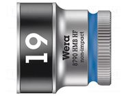 Socket; 6-angles,socket spanner; HEX 19mm; 3/8"; Zyklop WERA