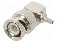 Connector: BNC; plug; male; angled; 50Ω; crimped; for cable; PTFE ADAM TECH