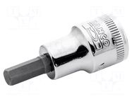 Socket; hex key,socket spanner; HEX 4mm; 3/8"; tool steel BAHCO