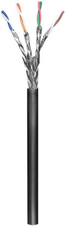 CAT 6A Outdoor Network Cable, S/FTP (PiMF), black, 100 m - copper conductor (CU), AWG 23/1 (solid), polyethylene cable sheath (PE)