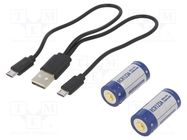 Re-battery: Li-Ion; 16340; 3V; 860mAh; Ø16.7x36mm; Kit: USB cable KEEPPOWER