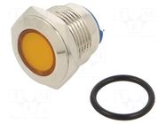 Indicator: LED; flat; yellow; 12VDC; 12VAC; Ø16mm; connectors; brass NINIGI