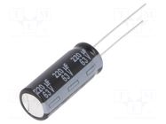 Capacitor: electrolytic; low ESR; THT; 220uF; 63VDC; Ø10x25mm; ±20% PANASONIC