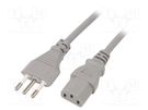 Cable; 3x1mm2; CEI 23-50 (L) plug,IEC C13 female; PVC; 1m; grey LIAN DUNG