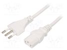 Cable; 3x1mm2; CEI 23-50 (L) plug,IEC C13 female; PVC; 1m; white LIAN DUNG