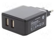Power supply: switching; mains,plug-in; 5VDC; 3A; 15W; Out: USB x2 POS