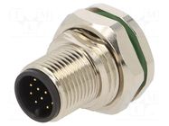 Connector: M12; socket; PIN: 12; male; 30V; IP67; THT; 1.5A BULGIN