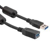 USB CABLE, 3.0 A PLUG-A RCPT, BLK, 6.6FT
