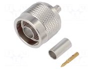 Connector: N; plug; male; straight; 50Ω; crimped; for cable; PTFE AMPHENOL RF