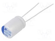 Capacitor: polymer; low ESR; 680uF; 10VDC; ESR: 14mΩ; A750; THT; ±20% KEMET