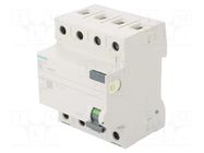 RCD breaker; Inom: 25A; Ires: 30mA; Poles: 3+N; 230/400VAC; IP20 SIEMENS