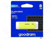 Pendrive; USB 2.0; 8GB; R: 20MB/s; W: 5MB/s; yellow; USB A GOODRAM