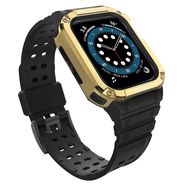 Protect Strap Band Wristband with Case for Apple Watch 9 / 8 / 7 / 6 / 5 / 4 / 3 / 2 / SE / SE2 (41 / 40 / 38mm) Case Armored Cover for Watch Black / Gold, Hurtel