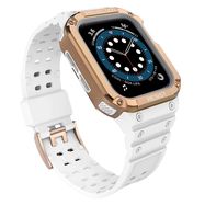 Protect Strap Band Wristband with Case for Apple Watch 9 / 8 / 7 / 6 / 5 / 4 / 3 / 2 / SE / SE2 (41 / 40 / 38mm) Case Armored Cover for Watch White / Rose Gold, Hurtel