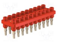 Socket strip; 2mm banana; red; 70VDC; 10A; 33VAC; Sockets: 20; 12mm STÄUBLI