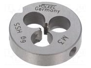 Threading die; high speed steel; M3; 0.5; Ø: 20mm; Thk: 5mm; 6g VÖLKEL