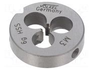 Threading die; high speed steel; M3; 0.5; Ø: 20mm; Thk: 5mm; 6g VÖLKEL