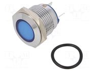 Indicator: LED; flat; blue; 12VDC; 12VAC; Ø16mm; connectors; brass NINIGI