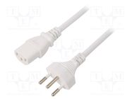 Cable; 3x1mm2; IEC C13 female,SEV-1011 (J) plug; PVC; 1.8m; white LIAN DUNG