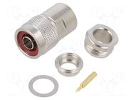 Connector: N; plug; male; straight; 50Ω; crimped; for cable; PTFE AMPHENOL RF