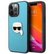 Karl Lagerfeld KLHCP13XPKMB iPhone 13 Pro Max 6,7" niebieski/blue hardcase Leather Ikonik Karl`s Head Metal, Karl Lagerfeld