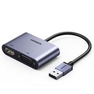 Ugreen CM449 adapter converter USB - HDMI 1.3 (1920x1080 60Hz) + VGA 1.2 (1920x1080 60Hz) gray, Ugreen