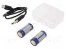 Re-battery: Li-Ion; 16340; 3.6V; 800mAh; Ø16.7x36mm; Kit: USB cable KEEPPOWER