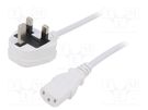 Cable; 3x1mm2; BS 1363 (G) plug,IEC C13 female; PVC; 5m; white; 3A LIAN DUNG