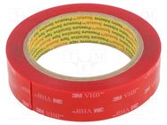 Tape: fixing; W: 25mm; L: 5.5m; Thk: 0.5mm; acrylic; transparent 3M