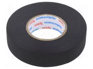 Tape: textile; W: 19mm; L: 25m; Thk: 0.18mm; caoutchouc; black; 15% HELLERMANNTYTON