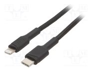Cable; USB 2.0; Apple Lightning plug,USB C plug; 1m; black; 18W GREEN CELL