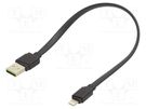 Cable; flat,USB 2.0; Apple Lightning plug,USB A plug; 0.25m GREEN CELL