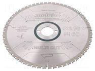 Circular saw; Ø: 216mm; Øhole: 30mm; Teeth: 60; Disc thick: 2.4mm METABO