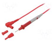 Test lead; 60VDC; probe tip x2,angular banana plug 4mm x2; red AXIOMET