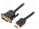 Cable; DVI-D (24+1) plug,HDMI plug; PVC; Len: 3m; black; 30AWG VENTION
