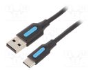 Cable; USB 2.0; USB A plug,USB C plug; nickel plated; 3m; 480Mbps VENTION