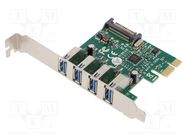 PC extension card: PCIe; USB A socket x4; USB 3.0; 5Gbps; 0÷70°C DIGITUS