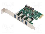 PC extension card: PCIe; USB A socket x4; USB 3.0; 5Gbps; 0÷70°C 