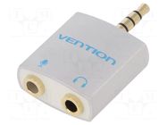 Cable; Jack 3,5mm 4pin plug,Jack 3.5mm socket x2; silver VENTION