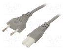 Cable; 2x0.75mm2; CEE 7/16 (C) plug,IEC C7 female; PVC; 3m; grey LIAN DUNG