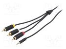 Cable; Jack 3.5mm plug,RCA plug x3; 2m; Plating: gold-plated VENTION