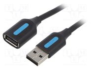 Cable; USB 2.0; USB A socket,USB A plug; nickel plated; 3m; black VENTION