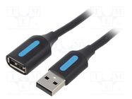 Cable; USB 2.0; USB A socket,USB A plug; nickel plated; 5m; black VENTION