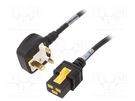 Cable; 3x1.5mm2; BS 1363 (G) plug,IEC C19 female; PVC; 2m; black SCHURTER