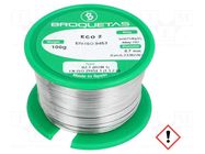 Tin; lead free; Sn97Ag3; 0.7mm; 100g; reel; 221°C; Flux: SW26 BROQUETAS