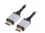 Cable; HDMI plug,both sides; textile; HDMI 2.0; 1.5m; black; 30AWG GEMBIRD