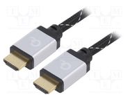 Cable; HDMI 2.0; HDMI plug,both sides; textile; 2m; black; 30AWG GEMBIRD